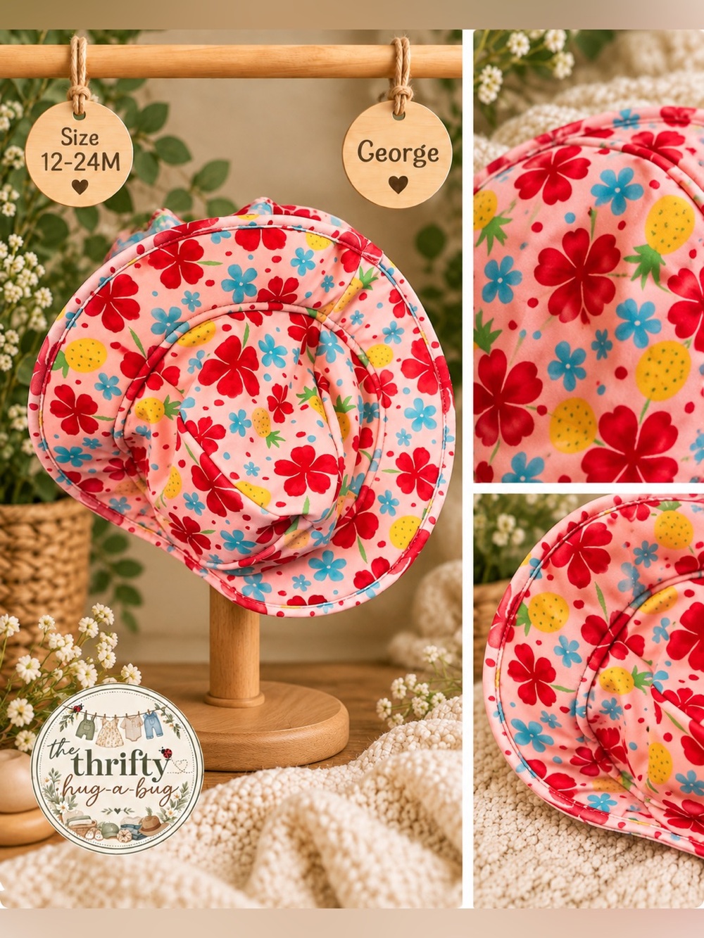 George Baby Girl Floral Sun Hat 12–24M | Pink Pineapple Print